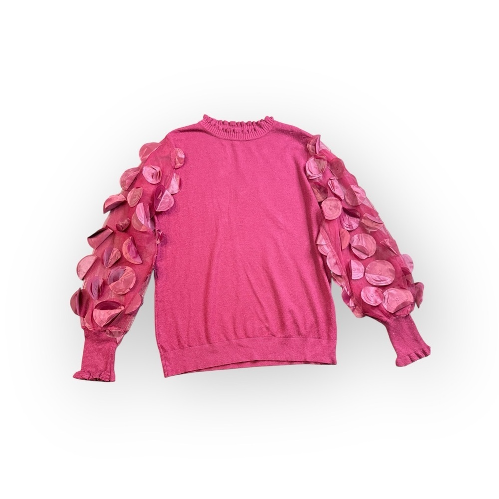 Sioni Milano Pink 3D Floral Sleeve Sweater – Size L (NWT)